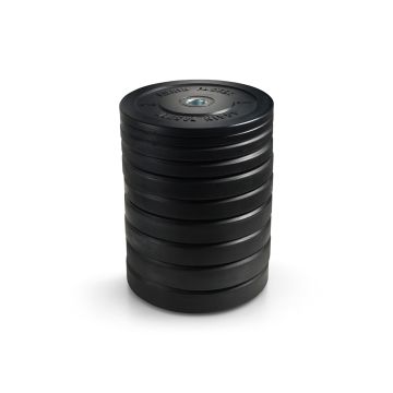 Again Faster Virgin rubber bumper plates - 150kg of weights in a stack